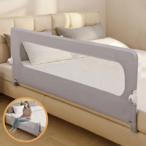 CAVEEN 47" Extra-Tall Foldable Mesh Toddler Beds Guard Rail - Breathable Mesh, Low Profile, Swing-Down Safety Side Fence, Plush Foam Cushions Bumps, U-Shaped Base, Snug Fit for Twin, Full, Queen, King Bunk Beds