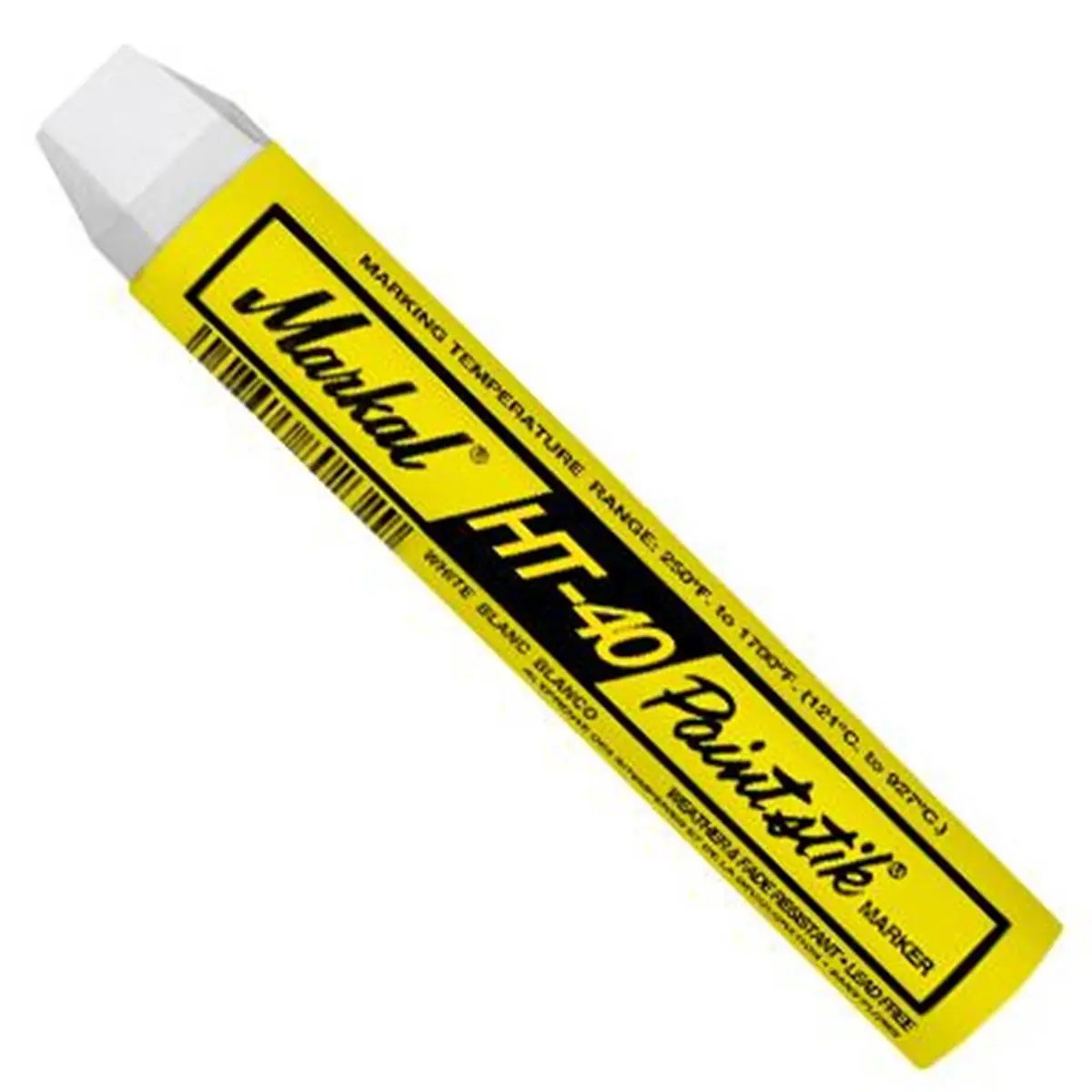 Markal HT-40 Solid Real Paint Stik - White, Extra-Wide Hot Surface Writing & Marking Tool, 350°F to 1700°F Use, Durable, Lasts Longer, Fast-Drying, Highly Visible Writing Marks