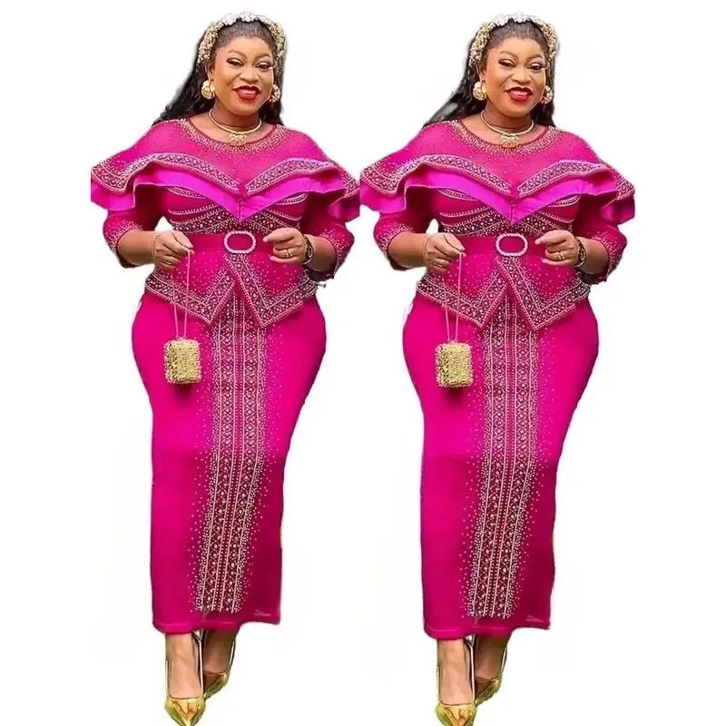 pink and gold african dress Makaila Rose Gold African Lace Sequins Maxi Bustier Corset main image 1