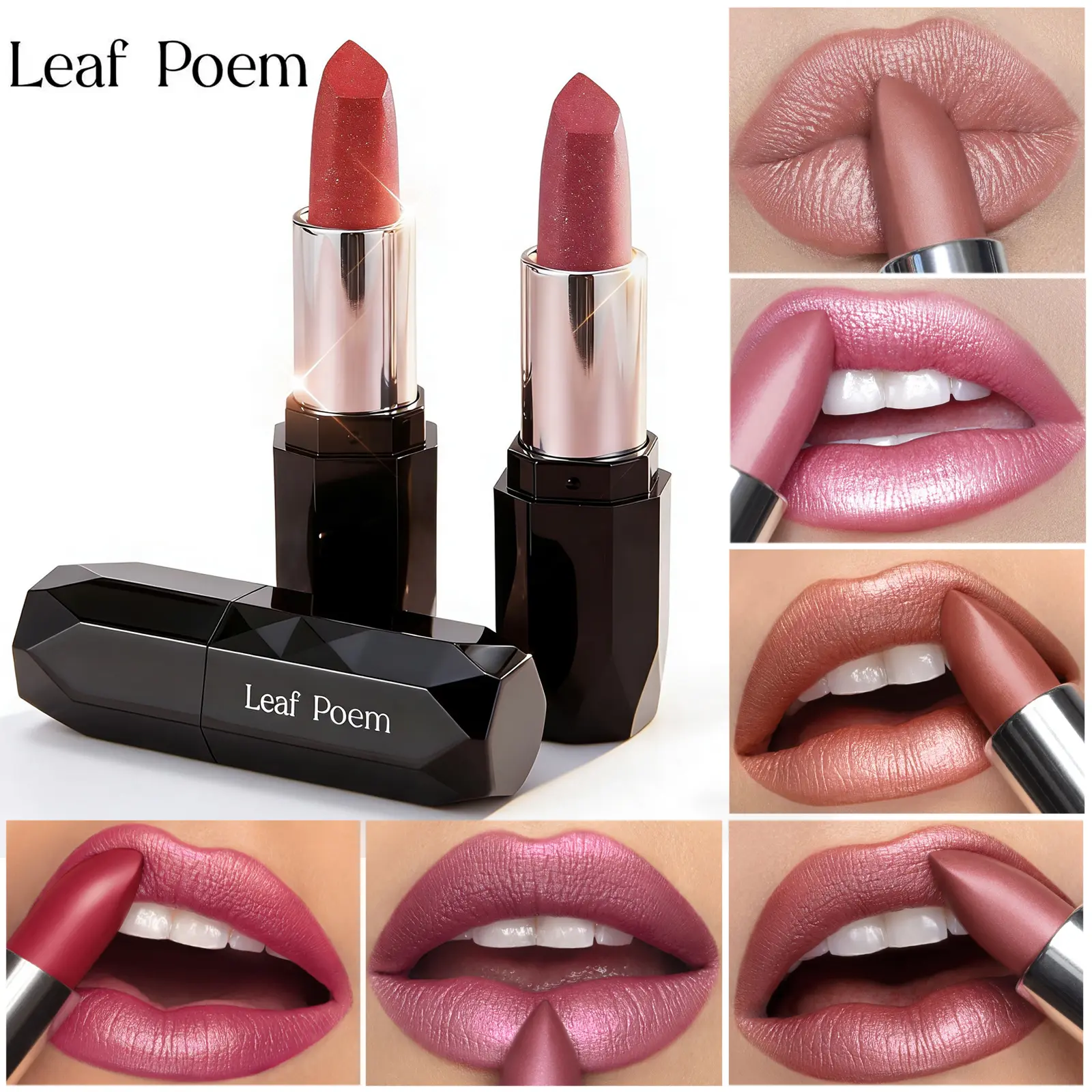 LEAF P0EM Diamond Shimmer Lipstick - Waterproof, Smudge-Proof Metallic Matte Lip Color with Pearlescent Pigments, Bling Effect, Flawless, Transfer Proof Makeup, Cruelty Free, Soft Glam for Adults, Glow Up Challenge, Cosmetic for All Skin Types, Bedazzled