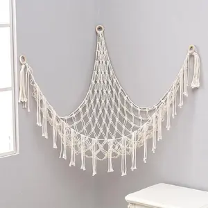 Handmade Braided Cotton Rope Plush Toy Hammock - Hangable Triangular Wall-Mounted Storage Basket Organizer, Home Shelf for Living Room, Bath #GLOBAL PICKS