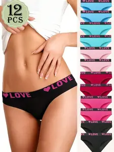 12Pcs Mix Color Women's Ultimate Comfort Seamless Underwear - Soft Breathable Cotton Spandex Fabric | Elastic Fit, Zero Visible Lines & Moisture-Wicking | All-Day Everyday Comfort | Ideal Womenswear for Yoga, Under Tight Dresses, Travel & Lounge