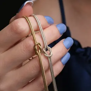 Simple Valentine's Day Knot Snake Chain Bracelet Daily Stainless Steel Hand-knotted Couple Bracelet