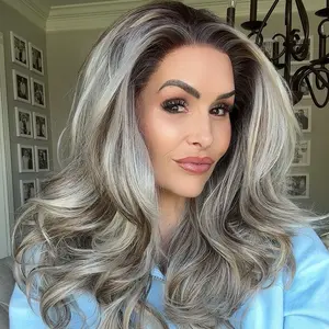 IMstyle New Kayla Silver with Brown highlight Big layer lace wig 13*4 free Parting Daily Dating Wig-f100