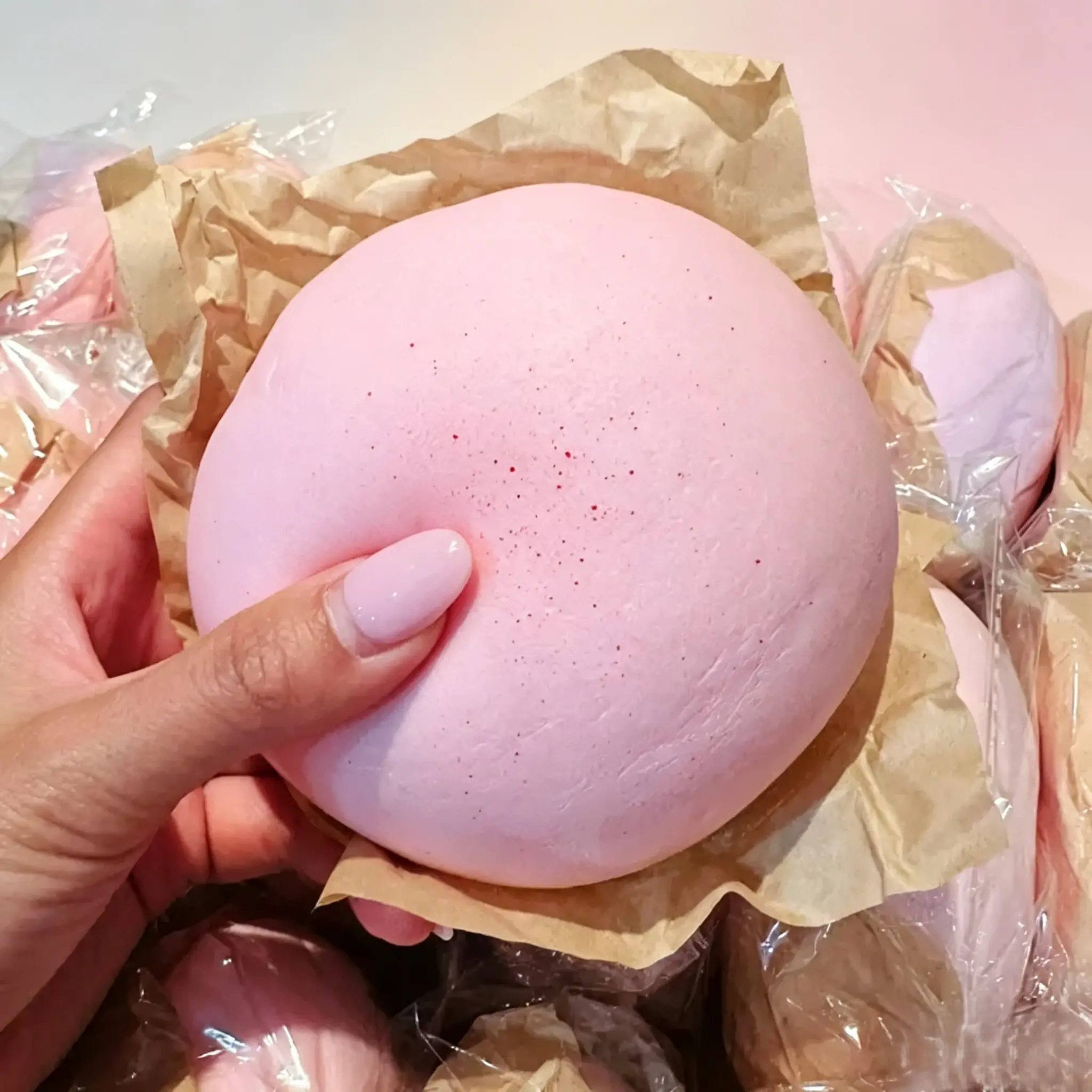 CreamFiFi Pink Sugar Bun Squishy – Slow Rising Dual-Texture Stress Relief Fidget Toy, Bakery-Fresh Scented Sensory Squishy for Adults & Teens