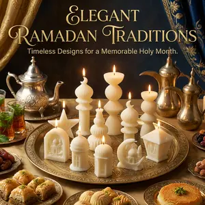 1 Set Ramadan Candle Gift Box (Star & Moon & Minaret) ，Eco Soy Wax | White Ramadan Kareem Candles, Rose Scent for Eid Mubarak, Bedroom Decor & Islamic Holiday Gifts.