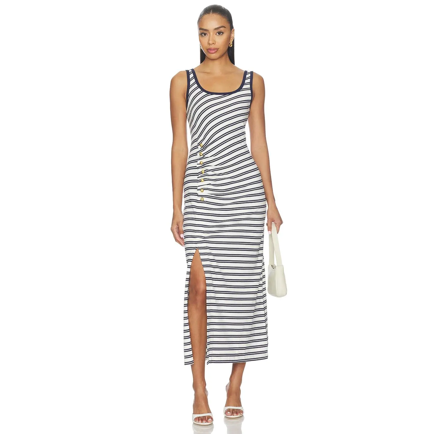 SIMKHAI Becker Cotton Jersey Midi Dress in Midnight Stripe