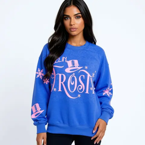 Feelin' Frosty Retro Christmas Sweatshirt or Hoodie with sleeve prints Comfy Unisex Tops
