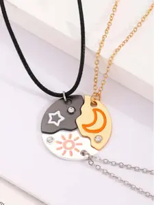 Moon Star Pendant Necklace Set, 3 Piece Friendship Jewelry with Round Connectors, Bff Fashion Necklace for All Occasions