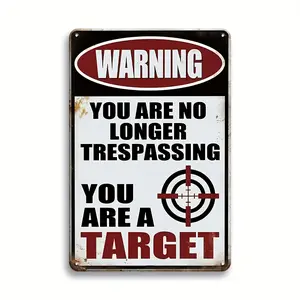 1Pc Vintage Military-Themed No Trespassing Sign, Aluminum Wall Hanging Decor, Multipurpose Warning Target Plaque, 12"X8", With English Text For Indoor & Outdoor Use