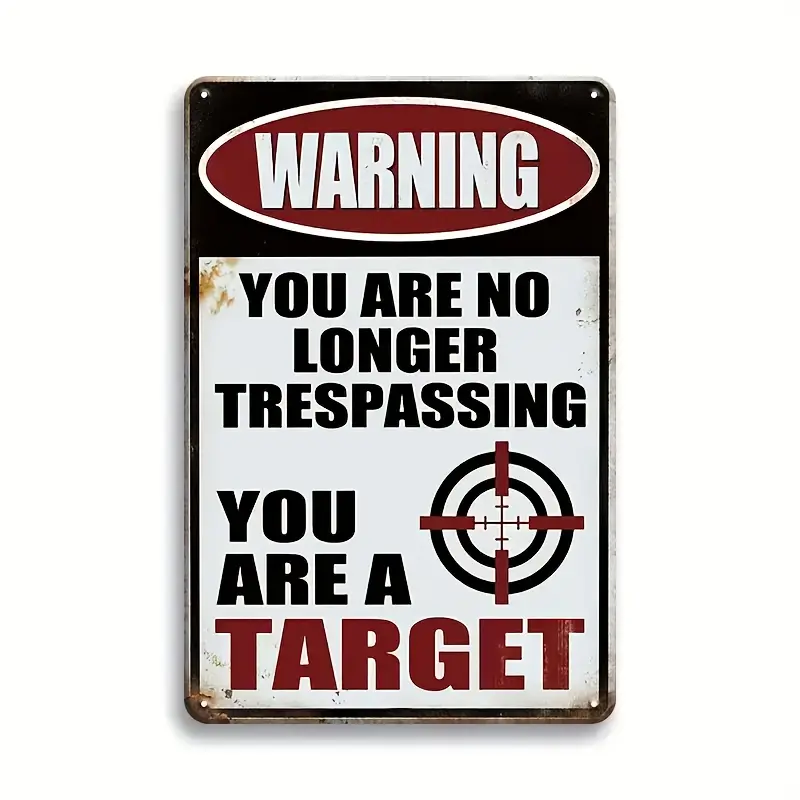 1Pc Vintage Military-Themed No Trespassing Sign, Aluminum Wall Hanging Decor, Multipurpose Warning Target Plaque, 12"X8", With English Text For Indoor & Outdoor Use