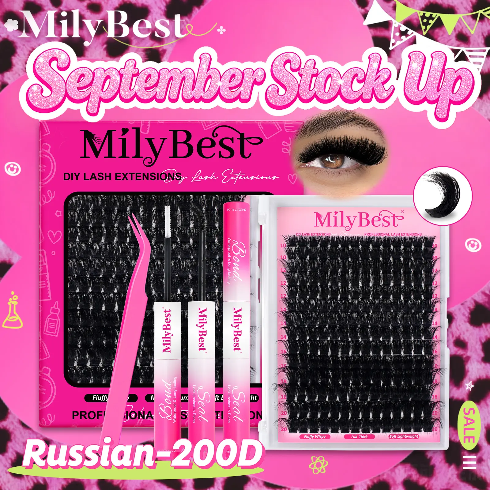 Milybest 200D Russian Ultra Volume Lashes Clusters Bundle - 0.07mm Fluffy, 10-20mm D Curl, 196PCS, Soft comfortable Makeup Eyelash Extension Kit, Wispy individual lash,Bold dramatic look,Extension lash halloween makeup,tiktokshopstockup