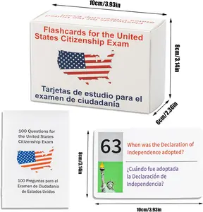 2025 US Citizenship Test Flash Cards 100 USCIS Civics Questions Answers Bilingual Booklet for Naturalization Preparation