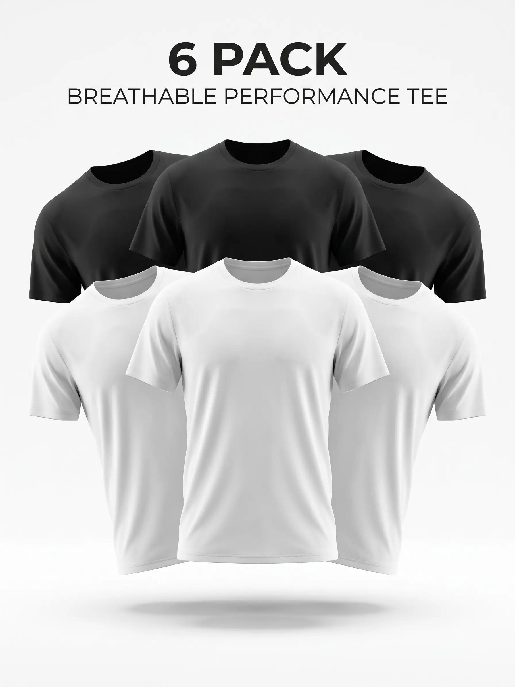 Men's T Shirts 6 Pack, Athletic Crew Neck Performance Tees for Men, Breathable Quick Dry Moisture Wicking Polyester Shirts, Lightweight Workout Tops, Casual Basic Short Sleeve Shirts for Gym Running Outdoor Fitness Daily Wear