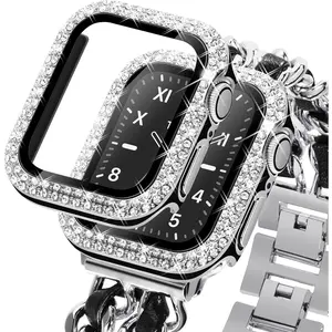 Compatible for Bling Apple Watch Protective Case with Built-in Screen Protector for Apple Watch 38mm iWatch Series 3 2 1 (38mm, Black w/Silver Edge)