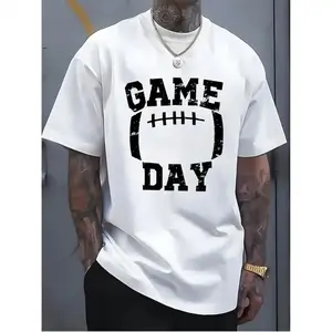 180g[100%cotton]Men's Casual T-Shirt with Bold GAME DAY Football Graphic Print - Breathable 100% Cotton, Comfort Fit Round Neck Tee for Sports, Parties & Summer Outings - Machine Washable White with Black Lettering