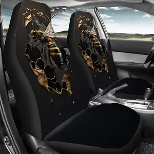 1 Set Golden Honeycomb Bee Car Seat Protector Universal All-Year, 2pcs/5pcs High-Back Golden Honeycomb Bee Car Seat Covers, Car Decor, Car Seat Decorative, Car Accessories Interior, Easy Care Machine Washable Polyester, Gift for Friends