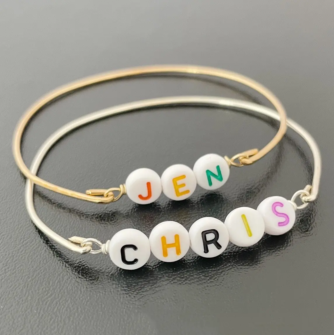 Personalized Bubble Name Bracelet Mother's Day Gift for Mom from husband daughter son Beaded Name Bangle Bracket