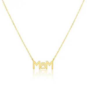 18K Gold Plated Paw Print Dog Mom Pendant Necklace