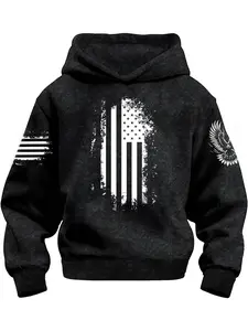 Men's Fall Casual Hooded Sweatshirt, Flag Eagle Print Vintage Style, Simple Fashionable Comfortable Wear, Perfect Daily