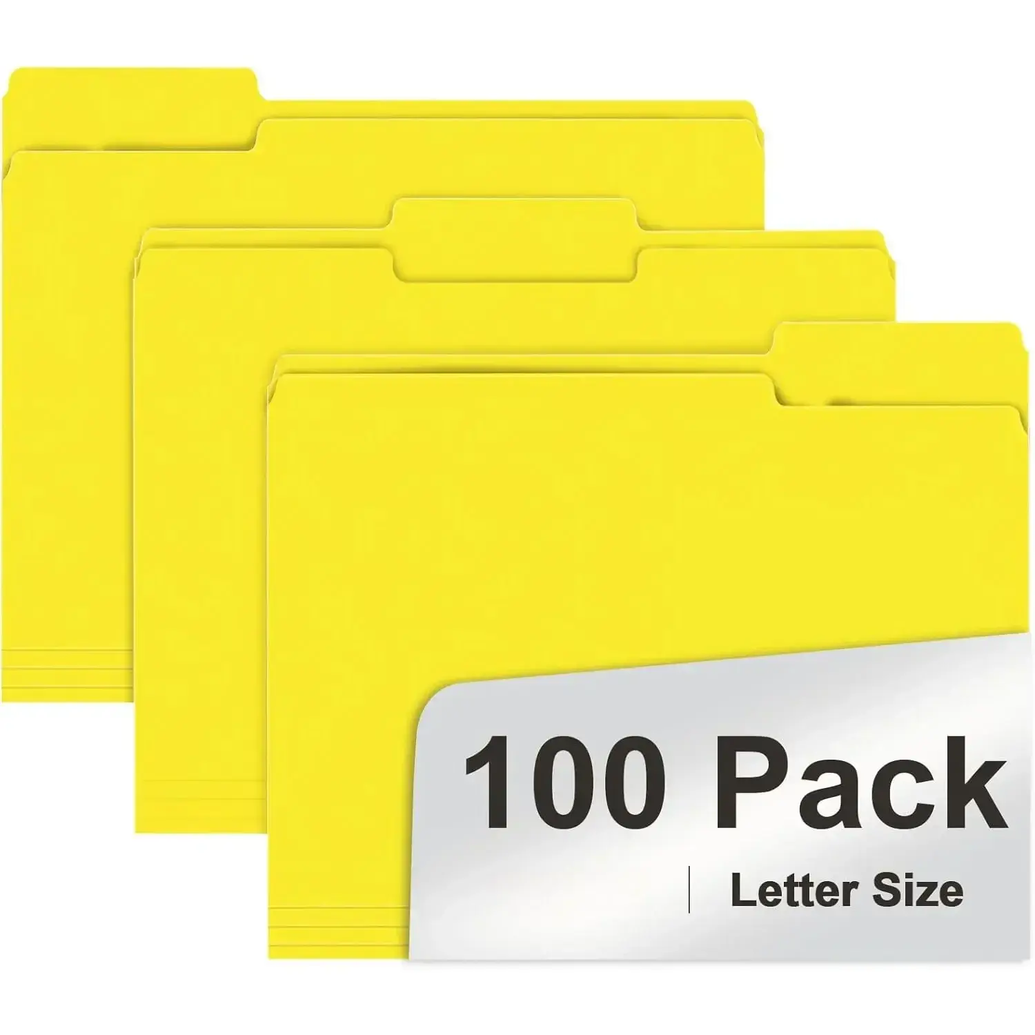 File Folder, 100 Pack 1/3 Cut Tab File Folders Letter Size, Yellow, Folders with Tab, Great for Organizing and Easy File Storage