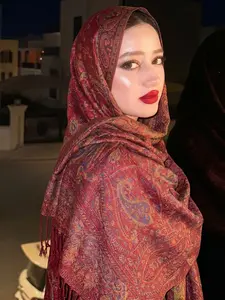 Fashionable Women's Paisley Print Long Scarf, Elegant Pashmina Shawl with Fringe, Perfect Gift for All Seasons Head Scarf, Tignon Scarf