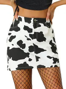 INSPIRE CHIC High Waist Mini Cow Print Short Skirt Streetwear White Black