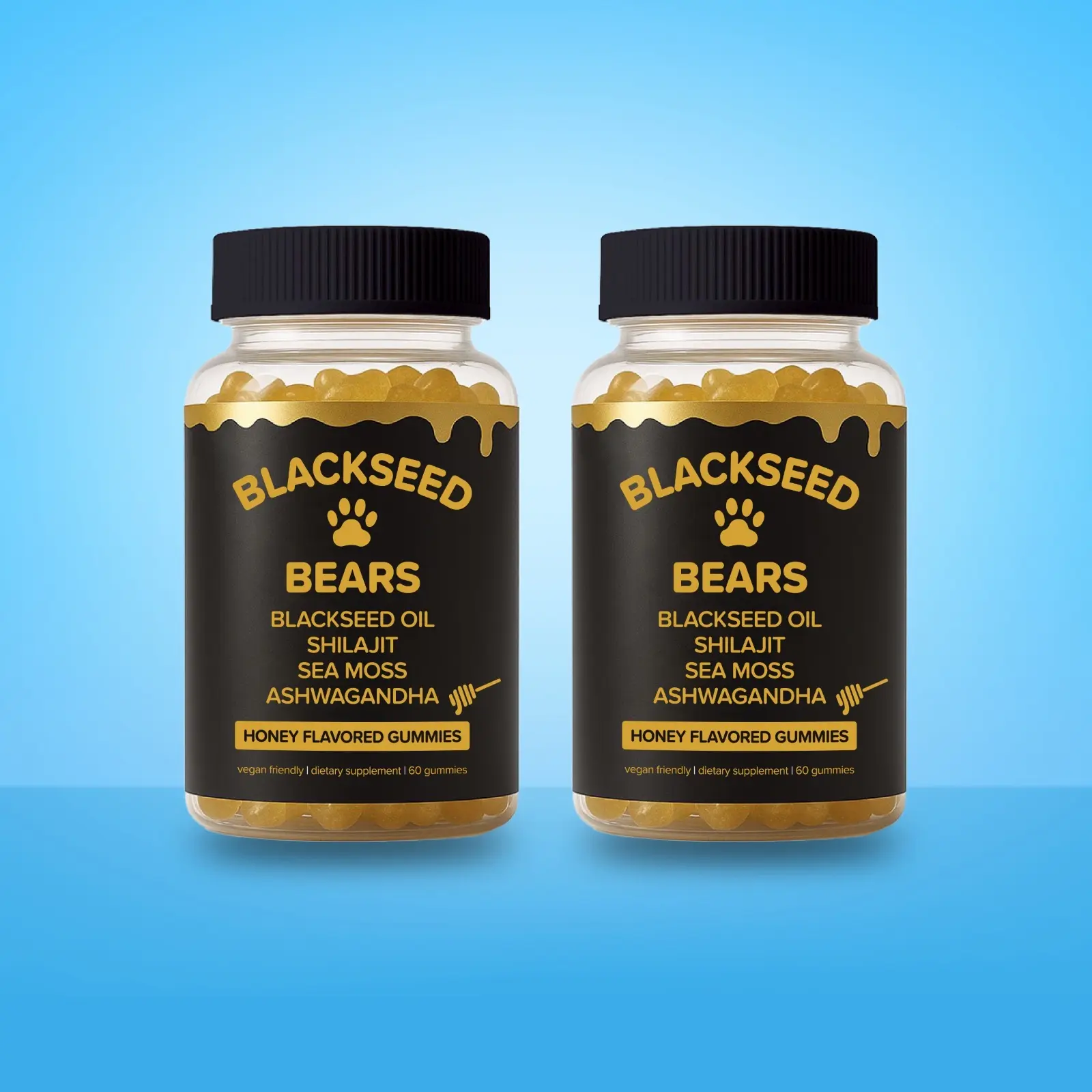CBB 4-in-1 Wellness Gummies Double Pack | Black Seed Oil, Shilajit, Sea Moss & Ashwagandha | Honey Flavor | Vitamins C & D | Two Month Supply | 120 Gummies