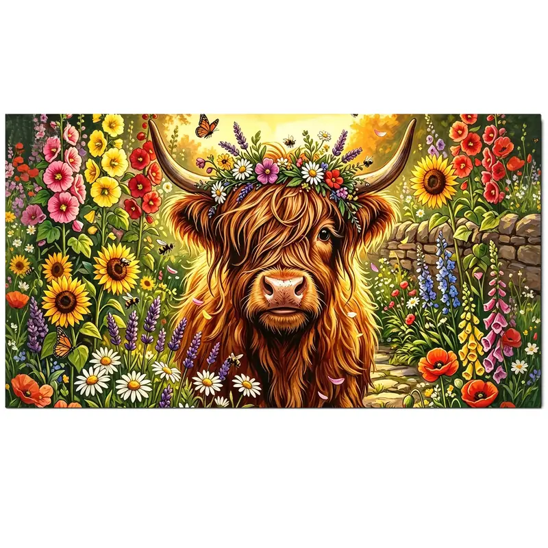 5D Diamond Art Kit for Beginners & Adults - Highland Cow Acrylic Gem Mosaic Craft, 31.5x15.7in/80x40cm Animal Bedroom Wall Decor, 30% Drill Diamond Beads Needlework DIY Hobby Set
