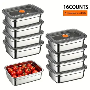 16-Piece Stainless Steel Food Storage Containers with Sealed Lids, Freezer & Microwave Safe, Ideal for Home, Restaurant, Picnic, Camping