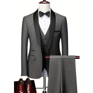 Fashion men's wear�� Men's 3pcs Suit Set - Stretch Formal blazer, vest & Pants - Slim Fit Business Wedding suit - Complete Blazer, Waistcoat & Trousers - for Groom, Groomsmen, Corporate Events - Luxury Business Attire