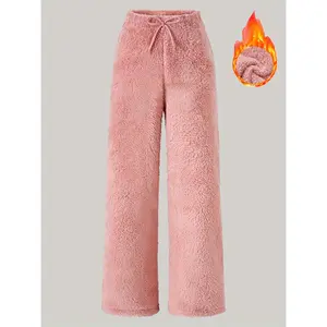 Autumn-Winter Warmth - Girls' 130-170cm American Casual Style Bowknot Plush Straight-Leg Pants with Unique Design, Perfect for Outdoor