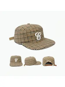 G letter embroidered leopard print flat brim baseball cap, American retro style, three-dimensional embroidered flat top plaid duckbill cap