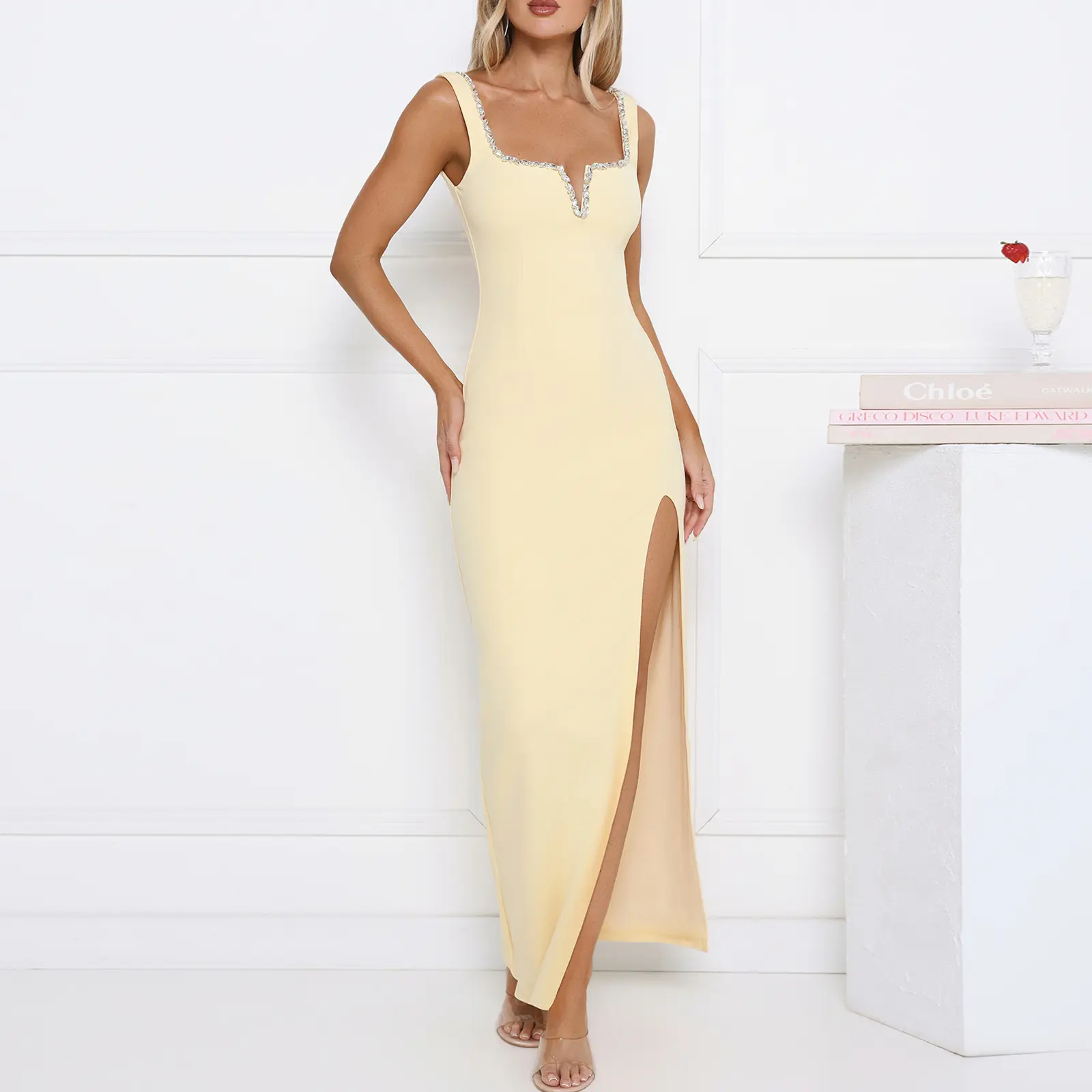 Hello Molly Exotic Soirée Maxi Dress Elegant Split Evening Gown Yellow