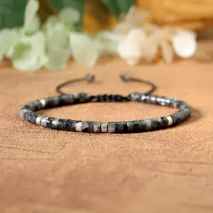 Black Labradorite Natural Bracelet Healing Crystal Handmade Dainty Bracelet for Men Women-Unique Design with Calming Energy