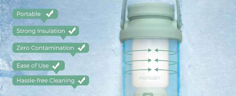 Momcozy 22oz Portable Breast Milk Cooler for Outdoor, 360°Total Cooling for 24Hours, Larger Capacity Travel Breastmilk Chiller with 2pcs Baby Bottles for Breastmilk Storage, Breastfeeding Essentials