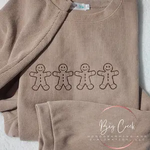 Gingerbread Men Embroidered Corduroy Crewneck, Lightweight Crewneck, Corded Crewneck Christmas sweater, Holiday Gift Womenswear