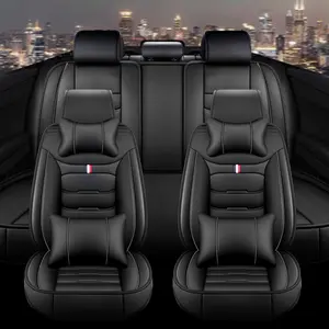 For Kia Forte Car Front Rear Seat Cover Full Set Premium Napa PU Leather 5 Seat Protector Mat Breathable Cushion Pad Set with Storage Bag, with 2pcs Head Pillow and 2pcs Waist Pillow, Waterproof - Valentine's Day Gift For Lover