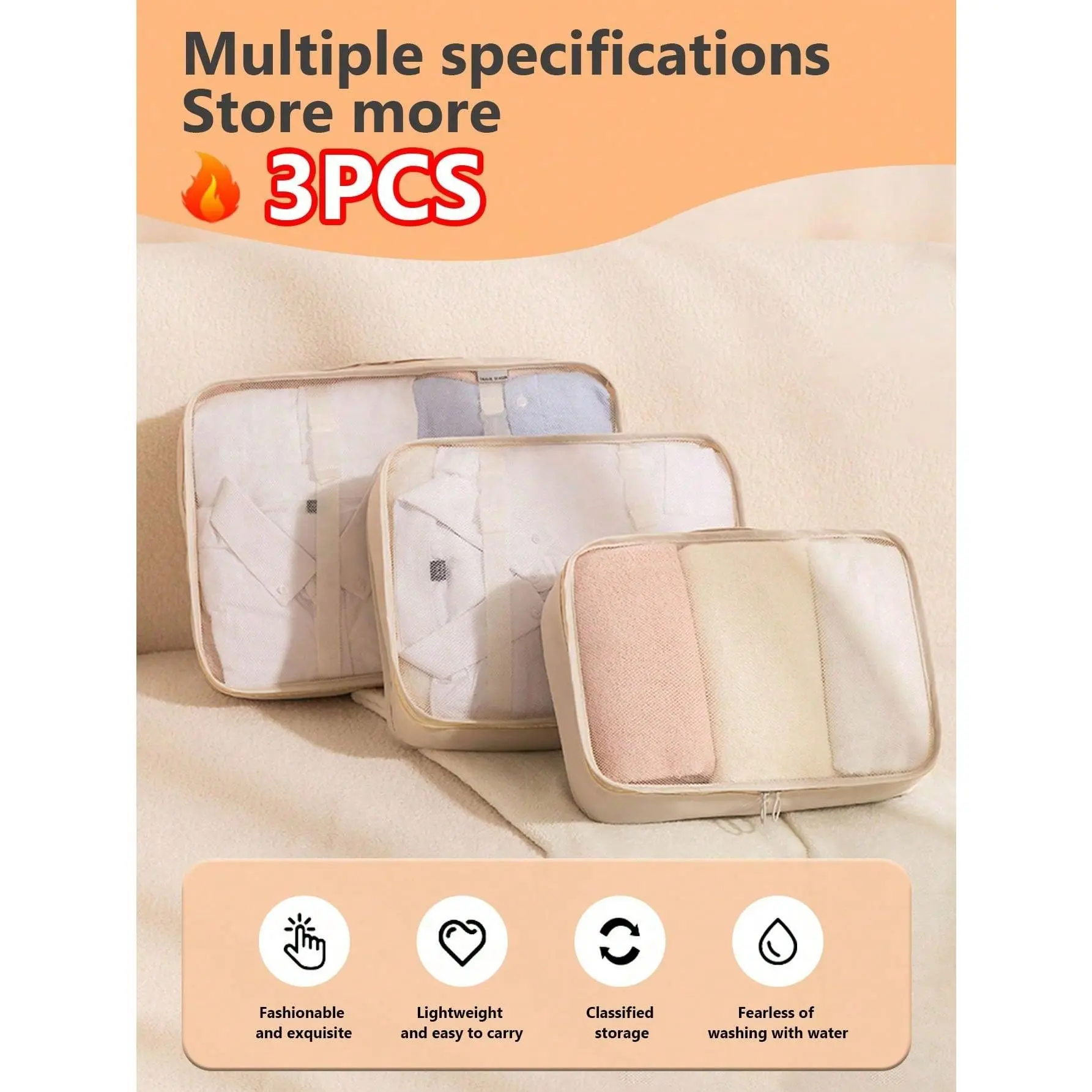 Packing Cubes Set 3pcs Foldable Luggage Organizers for Travel Clothes Storage for Men and Women