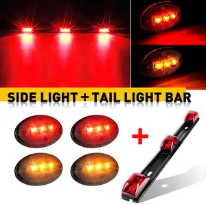For 99-10 Ford F350 5pcs Red&Amber LED Dually Bed Fender Lights +ID Tail Light