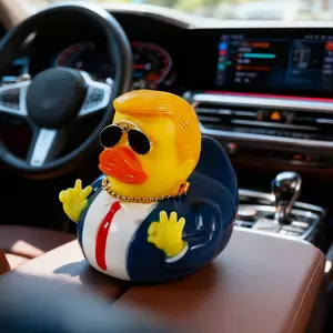 Donald Trump Rubber Duck Car Ornament with Sunglasses & Gold Necklace - Dashboard Duck Decor Gift for Car & Holiday Stocking Stuffers