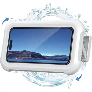 Waterproof Phone Holder for Shower & Bathroom - Upgraded 360° Smooth Rotating, Anti-Fog Protective Case, Full HD Sensitive Touchscreen, Strong Adhesive Tool-Free Wall Mount, Fits''4-7'' iPhones/Samsung Adjustable Smartphone