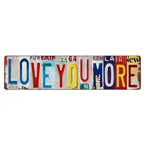 Retro "Love You More" Aluminum License Plate-Style Metal Sign, 4×16in (10×40cm) Aluminum-Based Home Signs, Vintage Home Wall Decor, Romantic Couple Gift