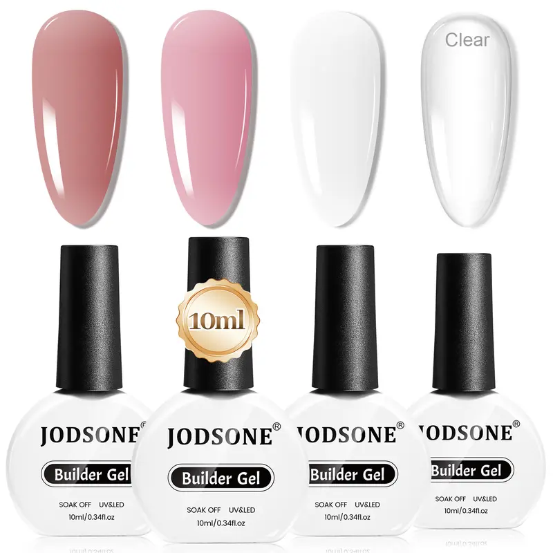 JODSONE New Upgraded Version 4 Bottles of 10 ML Capacity Builder Gel Nail Set Building Nail for Nail Apex and Extension Strengthener Hard Need to Cured By Nail Lamp