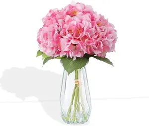 Gaomon 5-Piece Fade-Resistant Artificial Hydrangea Silk Floral Arrangement Set - Decor Plants in Glass Vase with Faux Water for Room Table Centerpieces, Table Decor, Home Use - Pink