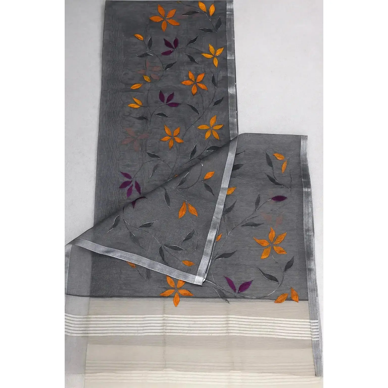 Muslin Hand Painted Handloom Saree – Floral Art by West Bengal Artisans