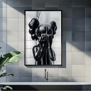 Black Kaws in Shower HypeBeast Poster, Bathroom Wall Art, Kaws Poster, HypeBeast Figure Prints, Funny Art Print, Poster No Framed