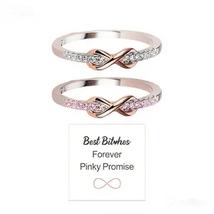 Best Friends Infinity Ring – Pinky Promise BFF Ring with Cubic Zirconia Gold Silver Plated Infinity Knot for Women Girls Friendship Gift for Birthday Valentine's Day Christmas