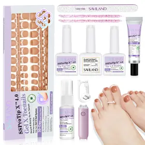 SAVILAND Press On Toenails Kit – 216PCS French Tip Gel Toenails in 18 Sizes, Durable Ultra-Fit Design with Nail Bond Solid Glue, Long-Lasting Press On Toenails for Women DIY at Home