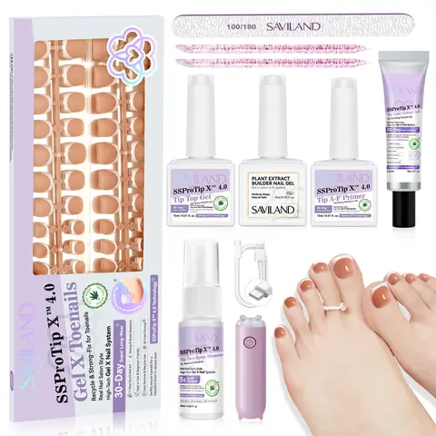 SAVILAND Press On Toenails Kit – 216PCS French Tip Gel Toenails in 18 Sizes, Durable Ultra-Fit Design with Nail Bond Solid Glue, Long-Lasting Press On Toenails for Women DIY at Home